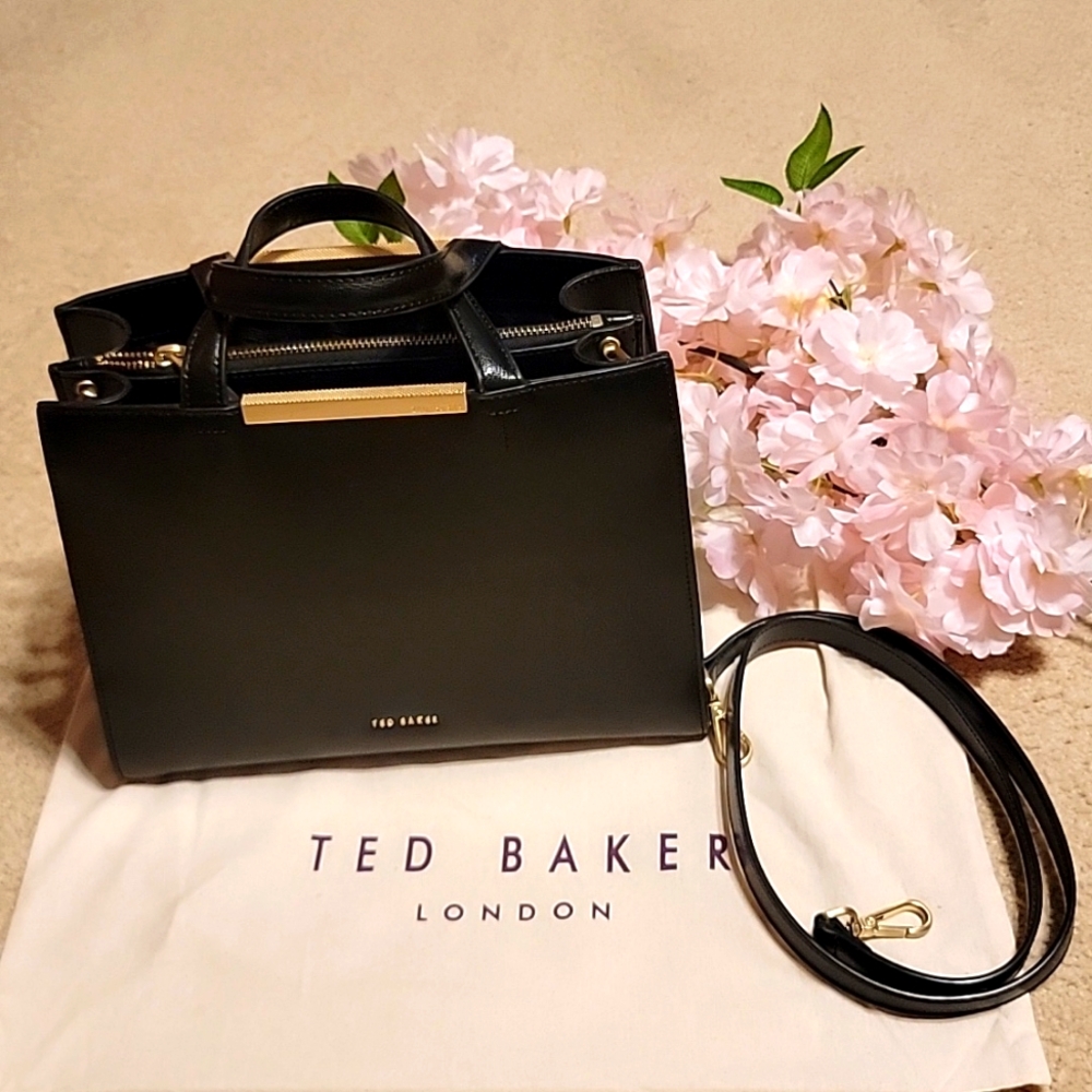 Ted Baker Black Leather Medium Satchel With Shoulder Strap